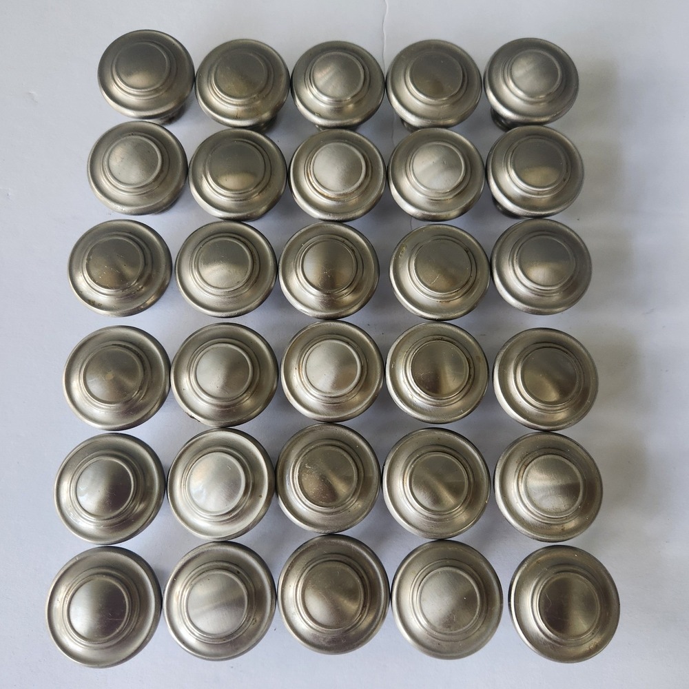 Lot of 30 Satin Nickel Cabinet Knobs Round Tiered Drawer Pulls Brushed Metal